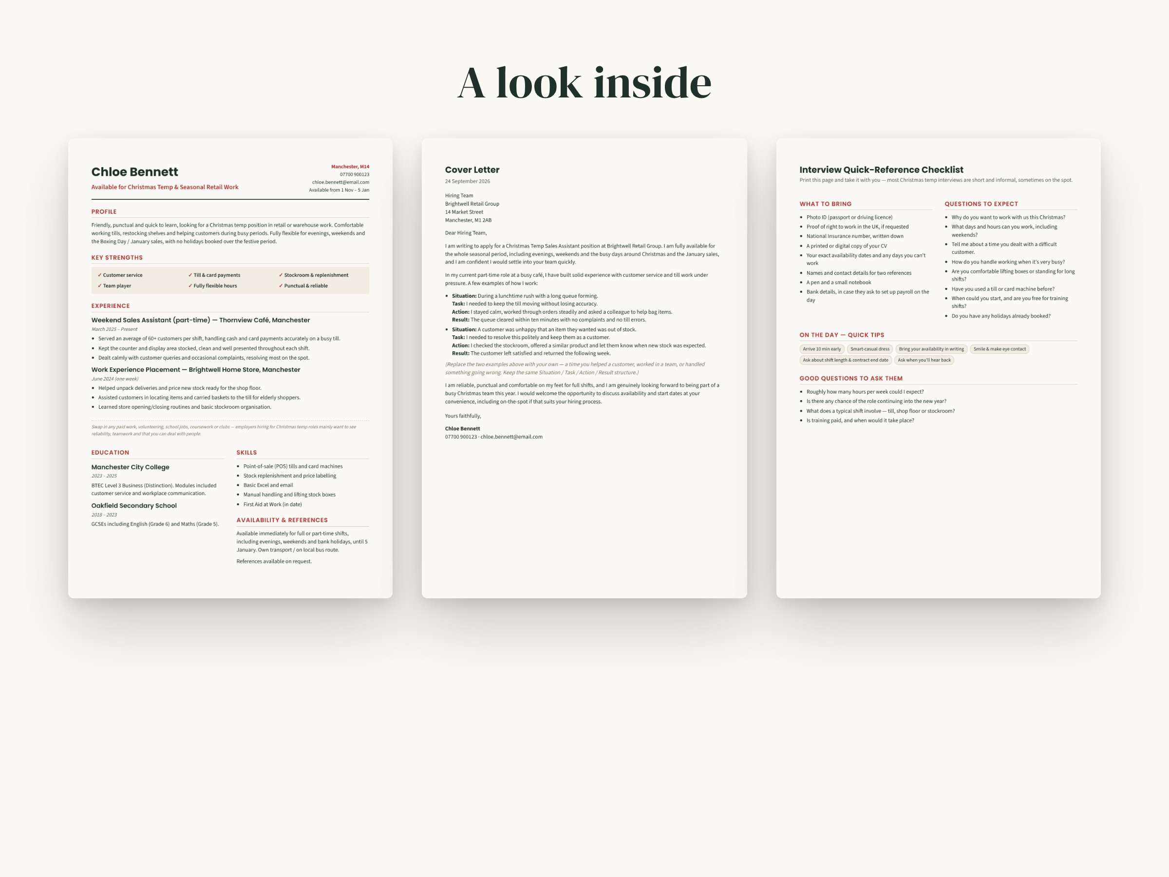 Christmas Temp Retail CV & Cover Letter Template (UK) – Seasonal Job, No Experience, ATS-Friendly, Editable, image 2