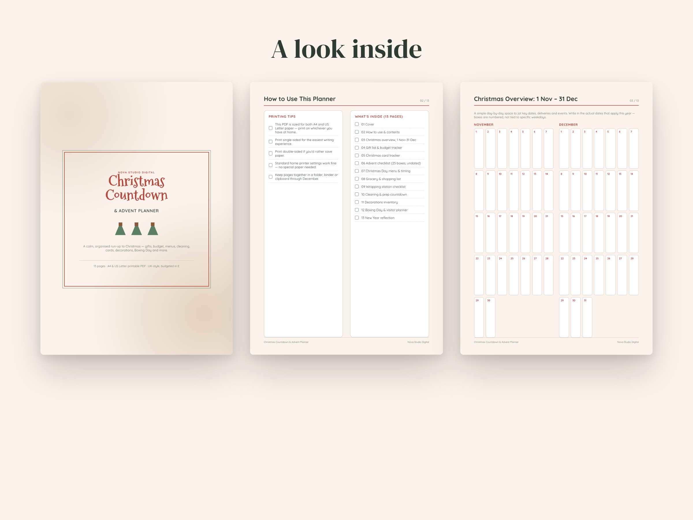 Christmas Planner Printable UK – Advent Countdown, Gift & Budget Tracker, Christmas Day Planner (A4 & US Letter), image 2