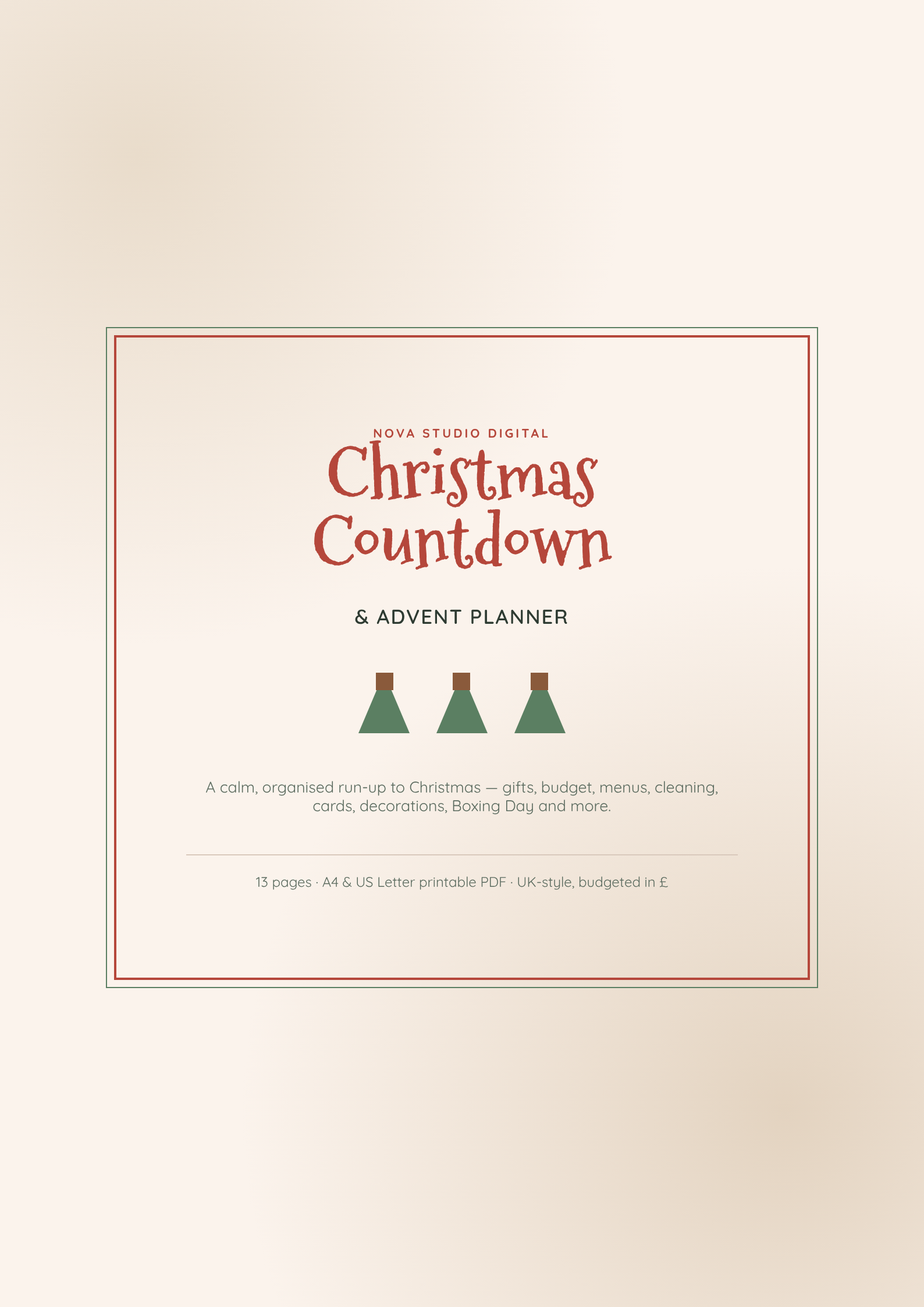 Christmas Planner Printable UK – Advent Countdown, Gift & Budget Tracker, Christmas Day Planner (A4 & US Letter), image 4